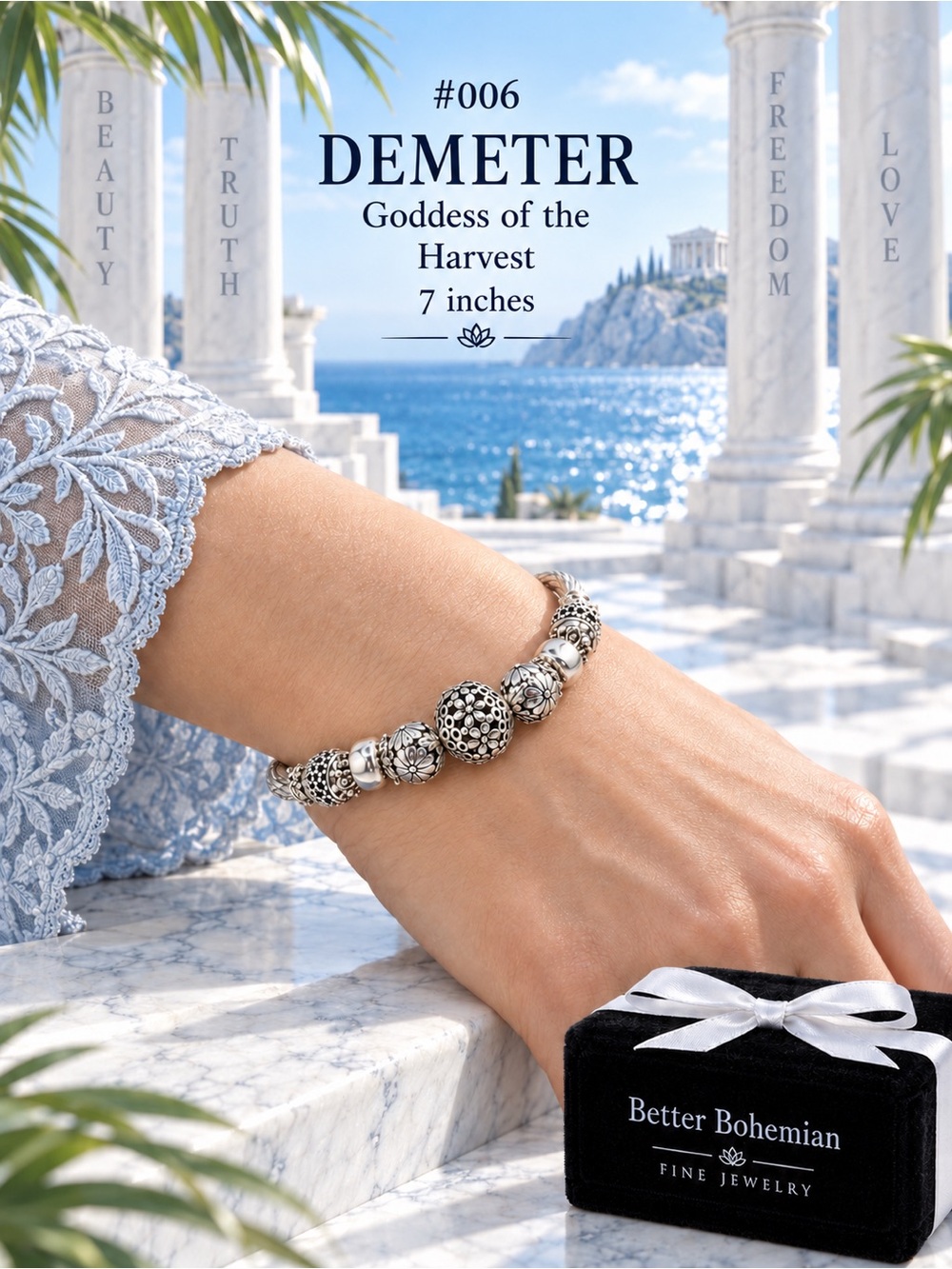 🥀#006 DEMETER — Goddess of the Harvest — .925 Sterling Silver Bracelet, 7″ — Mad